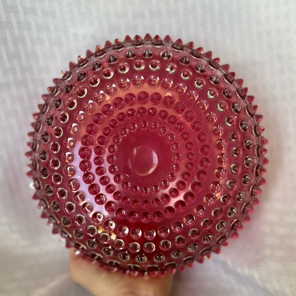 Vintage Cranberry Hobnail Large Pitcher & Dew Drop Glass Bowl | 1950s - Picture 15 of 16